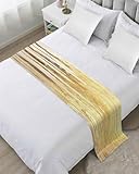 Abstract Gold Bed Runner Scarf King Size, Modern Brush Luxury Strokes Artwork Luxury Bed Throw Runners & Scarves for Twin Full Queen King Foot of Bed, Bedroom Hotel Wedding Room Decoration, 94'x20'