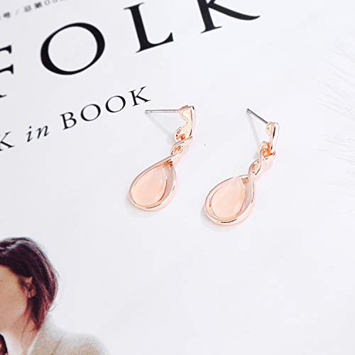 Ashmita B07HL3QDYT_US Rose Gold Teardrop Necklace Gemstone Dangle Earrings Wedding Jewelry Set thumb #5