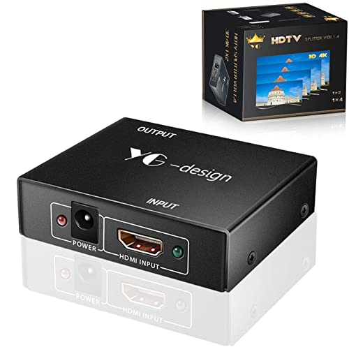 HDMI Splitter, Yuangao 1 in 2 Out Hdmi Splitter Adapter Support 4Kx2K 3D 1080P Hdmi Switch Signal Distributor HD Amplifier with Adapter for HDTV PC PS3/PS4 Xbox (1 in 2 Out)