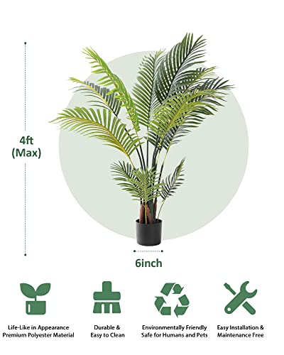 Keloteven Artificial Tree - Areca Palm Faux Trees Outdoor - Artificial Plants For Home Decor Indoor - 4Ft Tropical Decor Areca Palm Tree With 12 Leaves, Home Office, Living Room Decoration, Ap150 #TOP4