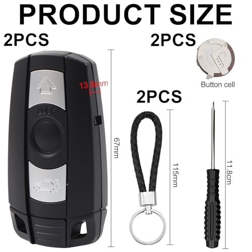 KingYH 2 Piezas Carcasa de Llave de Coche con Batería VL2020 Carcasa de Llave de Control Remoto de 3 Botones y Llavero para B-W Series1 2 3 5 6 X1 X5 E81 E82 E87 E88 E89 E90 E91 E92 E93 - imagen 2
