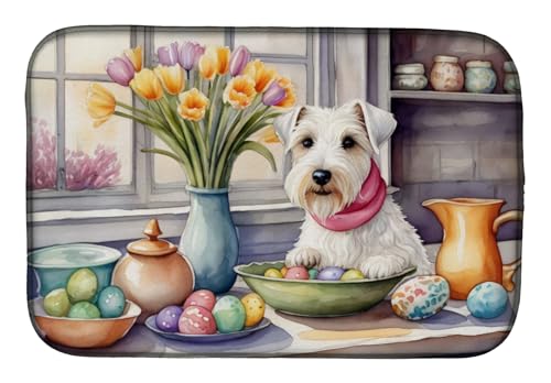 Caroline's Treasures DAC6897DDM Decorating Easter Sealyham Terrier Dish Drying Mat Absorbent Dish Drying Mat Pad for Kitchen Counter Dish Drainer Mat for Countertop, 14 x 21", Multicolor