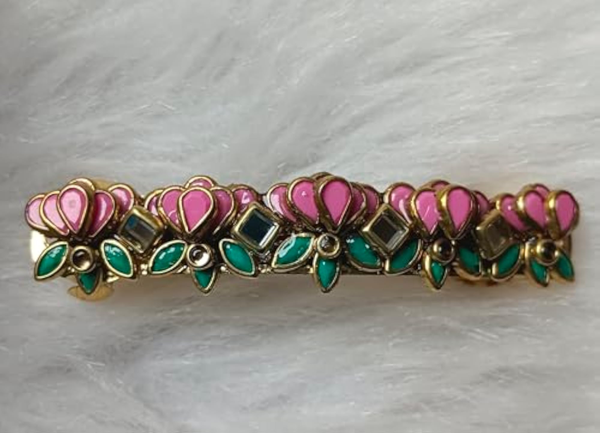 Charming Stylish Lotus Kundan Hair Clip, Lite Pink
