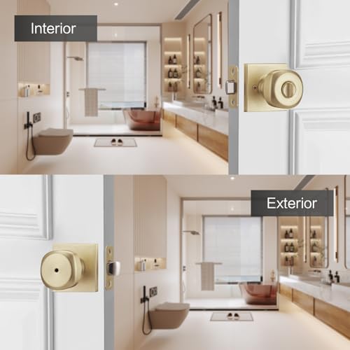 NCSEN 6 Pack Brushed Gold Door Knobs Interior, Square Doorknobs with Turn Lock for Privacy Bath & Bedroom, Heavy Duty Door Knob with Lock by NCSEN - Image 2