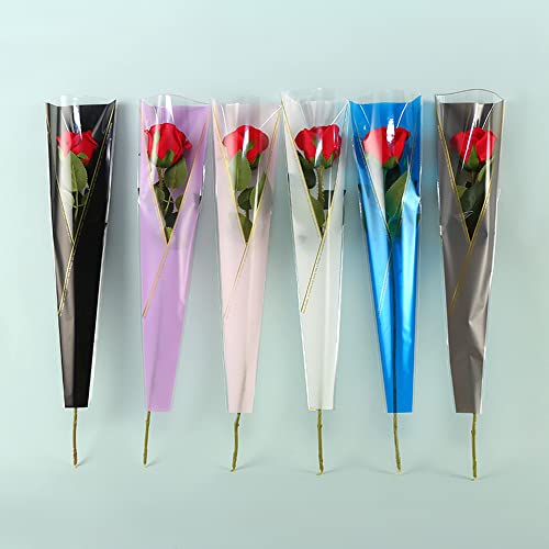 NatureMan Sachets d'emballage pour bouquet de fleurs 150 pièces / 6 couleurs Sac de protection pour rose unique, papier d'emballage floral imperméable pour la fête des mères, la Saint-Valentin