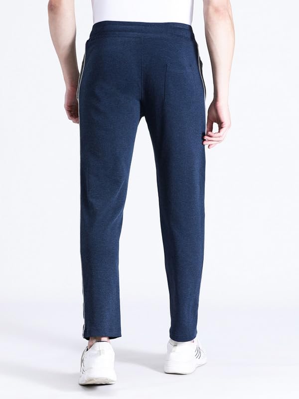 Image of CROCODILE Men Solid Slim Fit Track Pant | Mid Rise | Drawstring Waist | Regular Length | Casual Sports Lounge Bottomwear Navy Melange