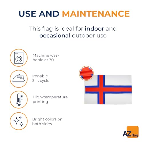 Image of AZ FLAG - Faroe Islands Flag - 3x5 Ft - 100D Polyester Denmark - Faroese Banner with Two Metal Grommets - Fade Resistant - Vivid Colors - 3' x 5' Feet - 150x90 Cm