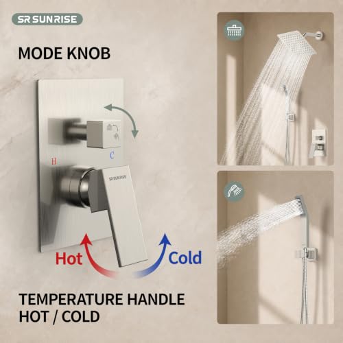 Image of SR SUN RISE Shower Faucet Set 8-Inch Rainfall Shower Head Brushed Nickel