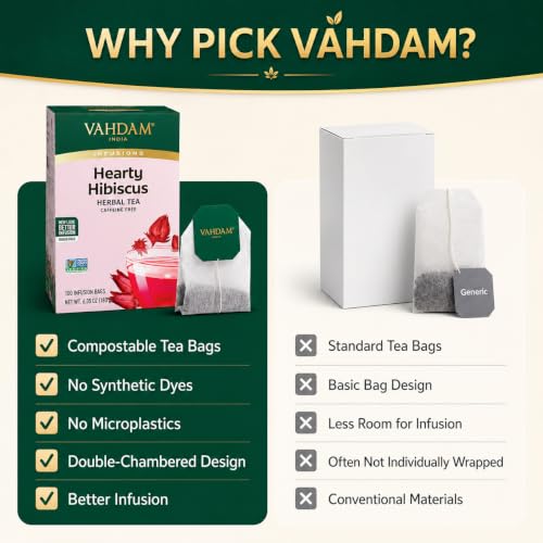 Image of VAHDAM, Hibiscus Tea (100 Tea Bags)| Caffeine Free, Non-GMO, Direct from Source, Eco-Friendly Individually Wrapped Tea Bags