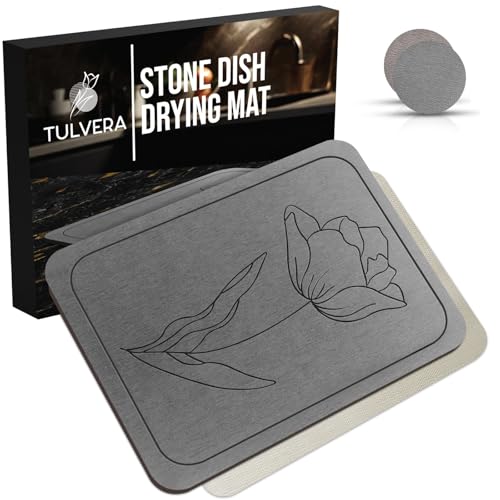 Image of Stone Dish Drying Mat for Kitchen Counter – Diatomaceous Earth Drying Mat | Fast-Absorbing, Minimalist Design, Durable Diatomite | Non-Slip, Heat Resistant, Easy-to-Clean | USA Brand | 15.7”x11.8”
