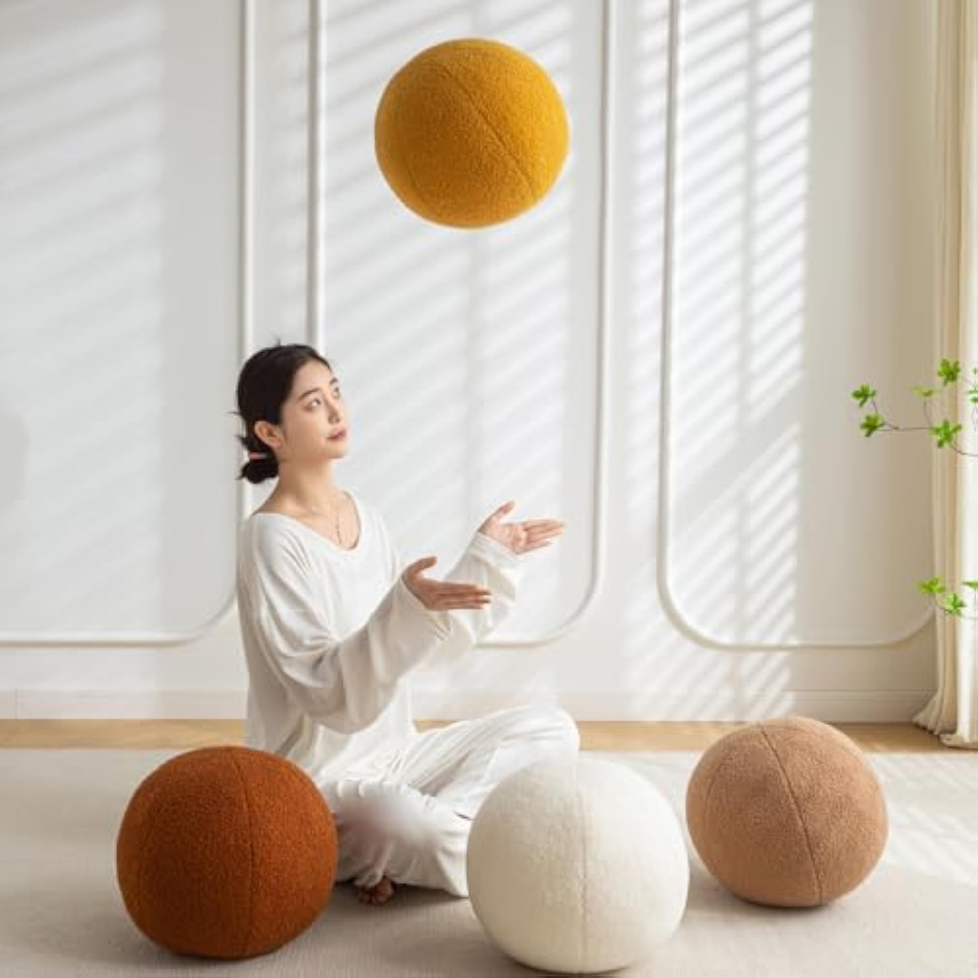 Ball Pillow, Round Sphere Decorative Throw Pillow Boucle