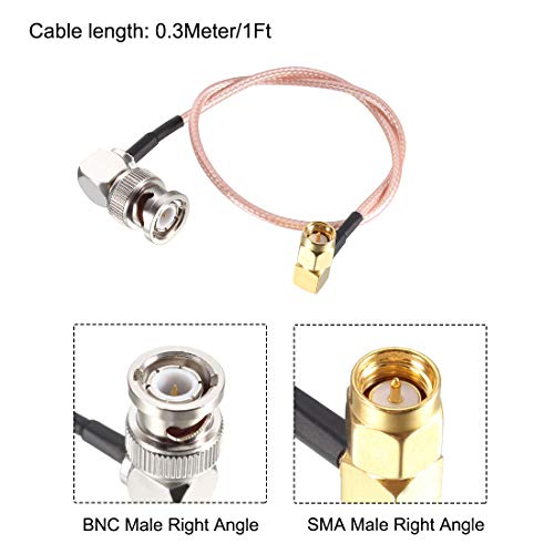 Cable coaxial uxcell RG316 0.3 m SMA y BNC macho ángulo miniatura 2