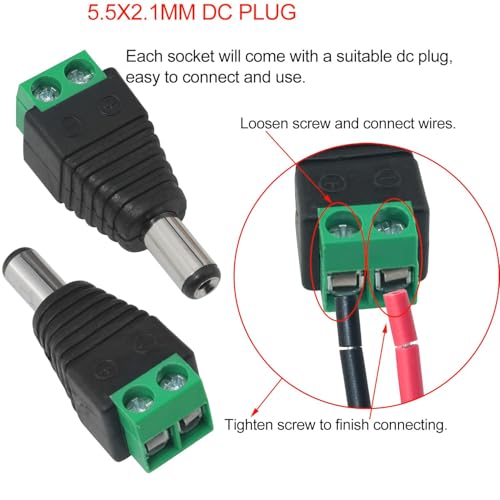 4 sets conector de alimentación DC con cable 5.5x2.1mm miniatura 5