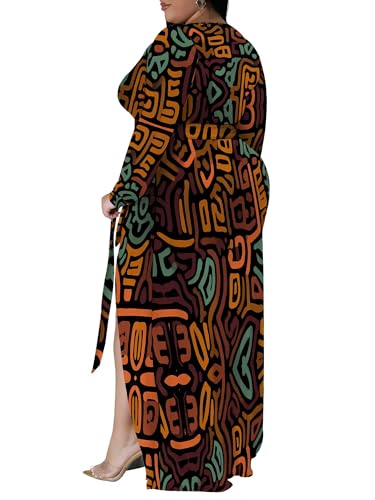 Image of PinkPatty Women's Plus Size Long Sleeve Maxi Dress Casual V Neck Slit Tie Waist Wrap Dresses for Party Cocktail