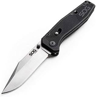 SOG Flare Folding and Pocket Knife Assisted Opening Tech Knife w/ 3.5 Inch Stainless Straight Edge Blade & Tactical Knife GRN Grip (FLA1001-CP)