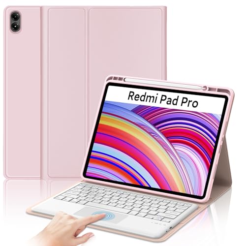 Teclado Redmi Pad Pro 12.1 IVEOPPE con Touchpad y Funda Rosa