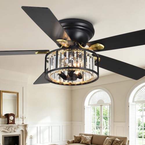 Image of 52 inch Flush Mount Ceiling Fan with Light Remote Control