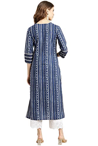 rytras Women RYT311 rytras Women's Cotton Printed Straight Kurta (X-Large) Blue (pack of 1)