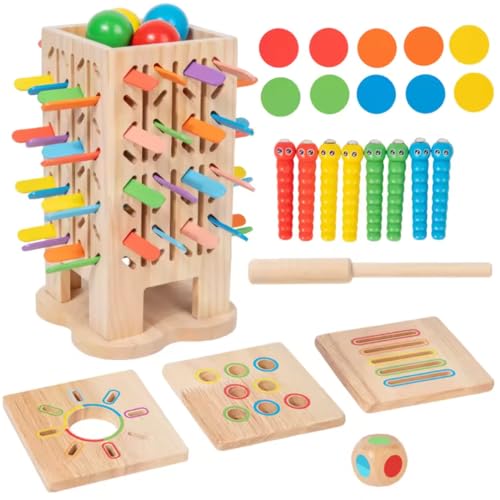 La Mejor Selección de Juegos de madera favoritos de las personas. 49 Dear Mia Little Liz | Torre Tambleante de Madera con Palillos de 5 en 1 | Atrapa Gusano Juego de Clasificaión Pelota de Madera | Mesa de Juego Familiar Niño