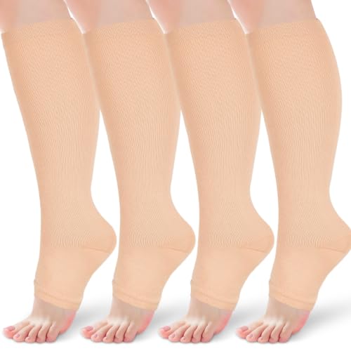 Image of Open Toe Compression Socks 15-20 mmHg for Women and Men Knee High Toeless Circulation Compression Stockings