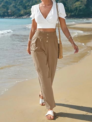 Image of LITZO Women High Rise High Waist Trousers Flared Korean Style Formal Pants with Wide Baggy Fit| Elegant Workwear for Office, College & Events (L-198-200)