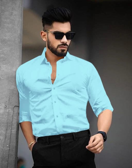 Image of Pinkmint Men's Solid Shirt | Soft Cotton Blend | Casual Shirt | Plain | Full Sleeve - Regular Fit (Available in Plus Size and Pack of 2)