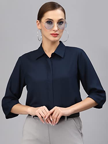 Image of Style Quotient Women Solid Aqua Green Polycrepe Formal Shirt