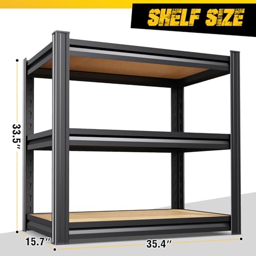 Image of 2-Pack 3-Tier Heavy Duty Garage Shelving Set for Home Storage & Organization, Adjustable Metal Utility Rack for Garage, Pantry, Kitchen, Closet & Household Essentials, 33.5 inchH x 35.4 inchW x 15.7 inchD