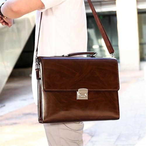 Men Business Briefcase with Password Lock, Large Capacity Leather Shoulder Messenger Bag (Brown)3