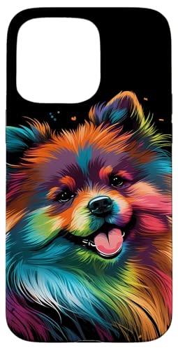 Cute Pomeranian Colorful Dog Face Case for iPhone 15 Pro Max