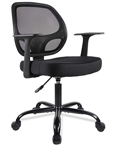 Mid-Back Desk Office Chair Task Chair with Armrests - Mesh Back, Swivels (Black)