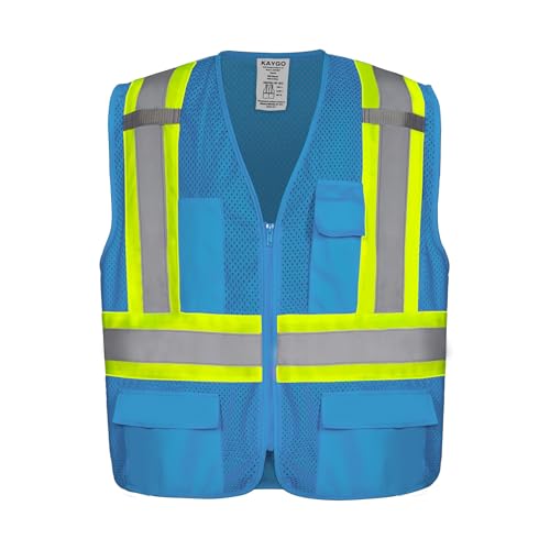 Image of KAYGO Reflective High Vis Safety Vest with Pockets for Men and Women KG0100 | Breathable Polyester Lightweight, Two-Tone, for Construction, Warehouse, Surveying, Cycling, Machine Washable