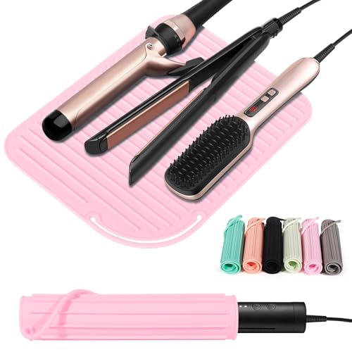 Quccefods Alfombrilla resistente al calor, soporte grande de silicona para herramientas de pelo caliente para rizadores, plancha plana, alfombrilla alisadora de pelo, portátil, accesorios y
