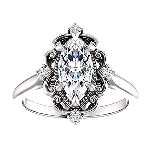1 CT Marquise Cut Colorless Moissanite Engagement Ring, Wedding/Bridal Ring, Solitaire Halo Style, Vintage Antique Anniversary Promise Ring Gifts for Her