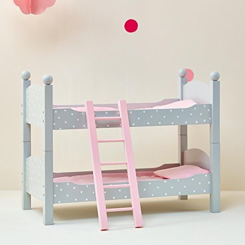 Olivia's Little World Pink Polka Dot Doll Bed Wooden Baby Doll Bunk Bed Doll Furniture Doll Accessories Grey UK-TD-0095AG