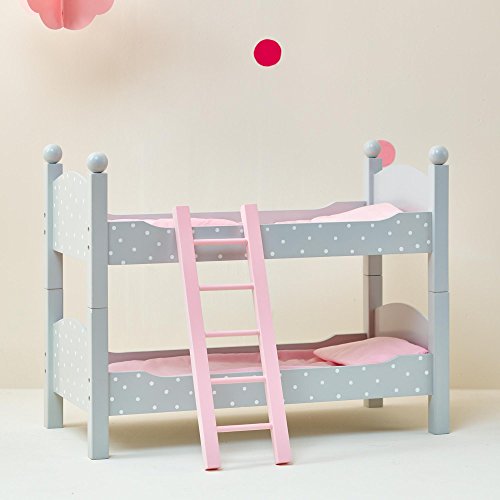 Olivia's Little World 18 in. Doll Wooden Convertible Bunk Bed Stacked on Top or Unstacked as Two Single Beds, Gray with White Polka Dots and Pink Accents by Olivia's Little World - Image 2