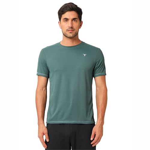 Image of TECHNOSPORT Men's Slim Fit Polyester Activewear Sports T-Shirt with Moisture-Wicking Comfort for Workout, Running & Gym