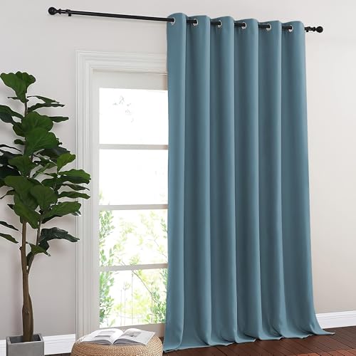 NICETOWN Blackout Curtains & Drapes - Privacy Thermal Efficiency Backdrop Curtains for Bedroom Room Divider Living Room Patio Sliding Glass Door, Wide 80 x Long 144 inch, Smoky Blue, 1 Panel