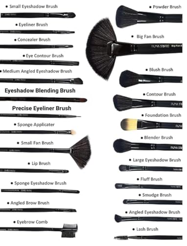 Image of Puna Store Combo Set of 24 Piece Synthetic Makeup Brush Set (BLACK) with 3pc Makeup Blender Set, Makeup Brush Cleaning Egg, Cruelty-Free Vegan Brushes, Kabuki Foundation, Eye Shadow Blending, Face Pack, Contouring, Highlighting