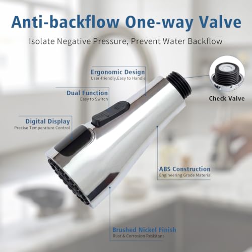 Kitchen Sink Faucet Sprayer Head Replacement, LED Temperature Sensitive Display Pull Down Pull Out Faucet Nozzle (Chrome) — view 6