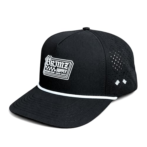 BRIMZ Outdoor Performance Hat - Breathable Sweat Resistant Fitness Hats - Best for Golf Running Workouts Fishing Exercise - Moisture-Wicking 5-Panel Baseball Cap Snapback (Racing Club - Black)