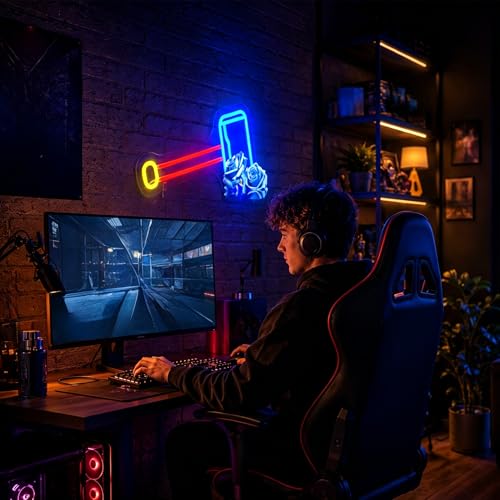 Image of Neon Sign, FPLL Neon Signs for Wall Decor Blue Red LED Signs for Man Cave Game Room Home Party Birthday Decor Bar Beer Sign - USB Powered