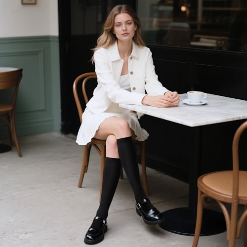 CLOSEMATE Kniestrümpfe Damen Lange Socken 3 Paar – 80% Weiche Baumwolle, Elastisch und Atmungsaktiv für Sport Büroarbeit Schule Reisen und Alltag 39-42 M 1Schwarz 1Dunkelgrau 1Navy Blau