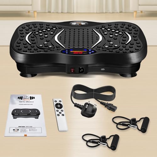 Fk Sports Vibration Plate Exercise Machine, Vibration Fitness Trainer With Bluetooth Speaker, Remote, 99 Intensity Levels, 5 Programs, 2 Resistance Bands Speed Adjustable For Body Workout (Black) - 9