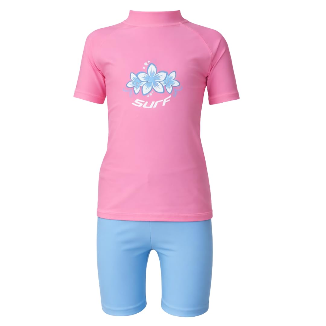 Maillot de bain et short de bain anti-UV UPF 50+ pour fille Rose et bleu