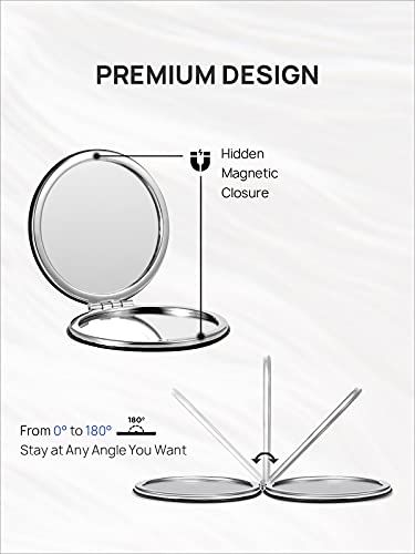 Omiro 1X/10X Magnifying Compact Mirror With Pu Leather, Ultra-Portable For Purses And Travel, Round Black #TOP4