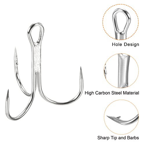 PATIKIL 1/0# Treble Fish Hooks, 20 Pack 1.26" L Carbon Steel Sharp Round Bend Hook Triple Barbed Hook for Freshwater Saltwater White - Image 4