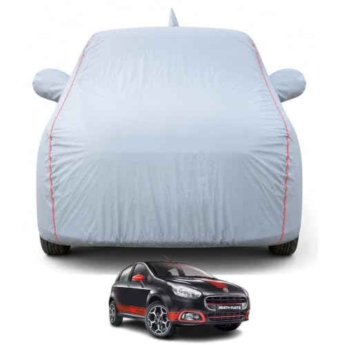 Image of Premium Car Cover for Fiat Abarth Punto Model | Waterproof, UV & Dust Protection | Mirror & Antenna Pocket | Triple Stitched, Soft Inner Lining, Belt & Buckle (Dark Grey)