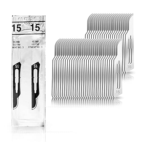 May 50x Lames de Scalpel Figure 15 en Acier Carbone, Stériles – Pour Manche Scalpel N°3 – Incl. Extracteur de Lame Sécurisé