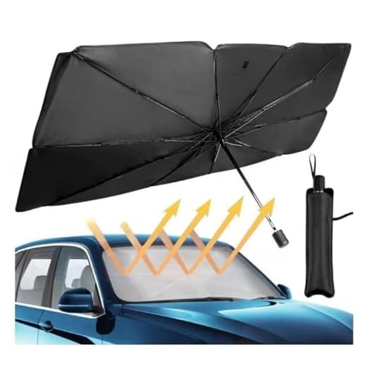Quebra sol portátil para-brisa de carro – Protetor solar para-brisa com isolamento térmico – Guarda sol para-brisa com proteção contra raios UV – Para sol em forma de guarda chuva